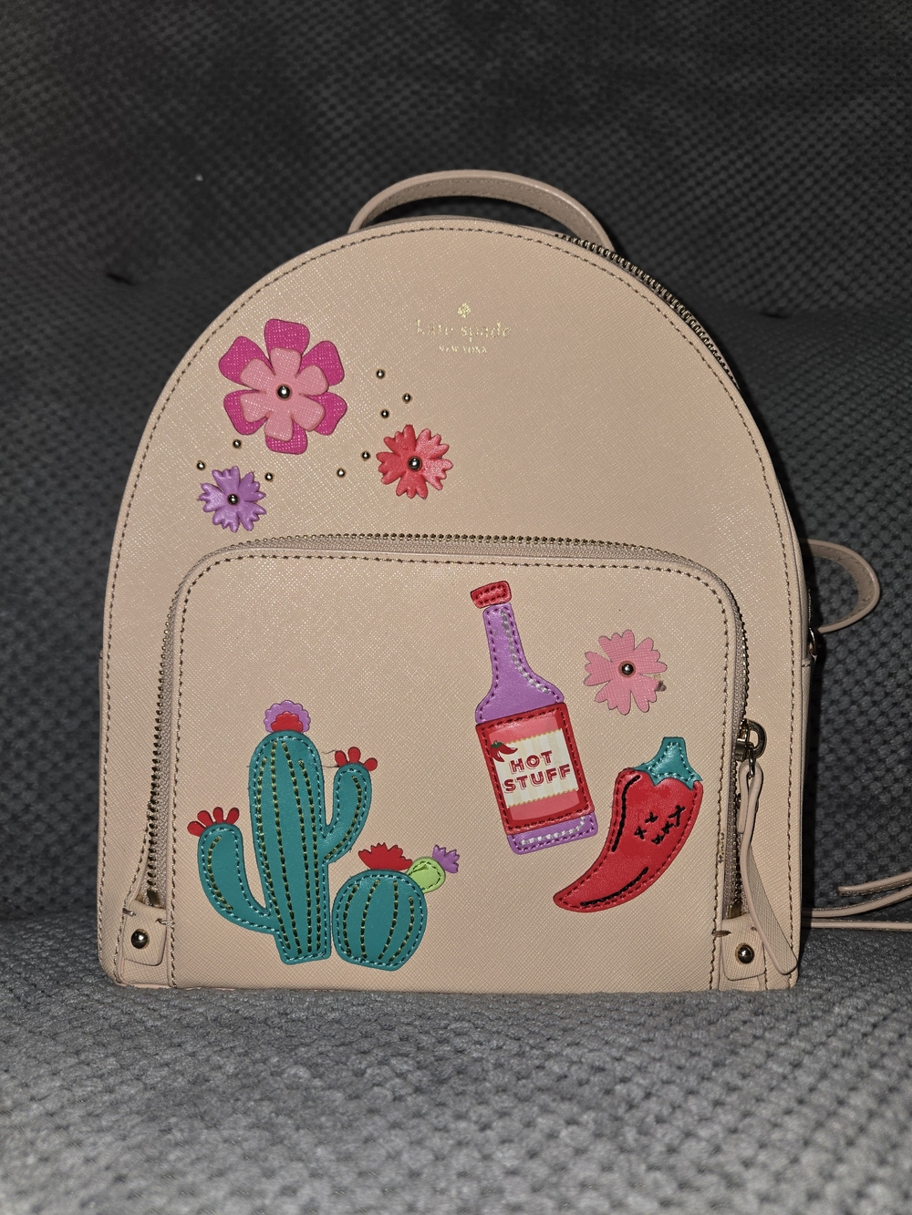 kate spade Blush Pink Backpack with Floral, Cactus & Patch Accents